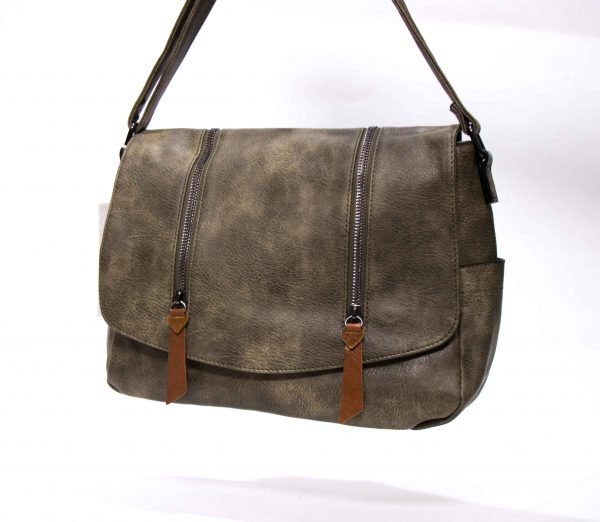 Sac bandoulière " Paola Bags " avec deux ouvertures décoratives - Vert Kaki – Image 2