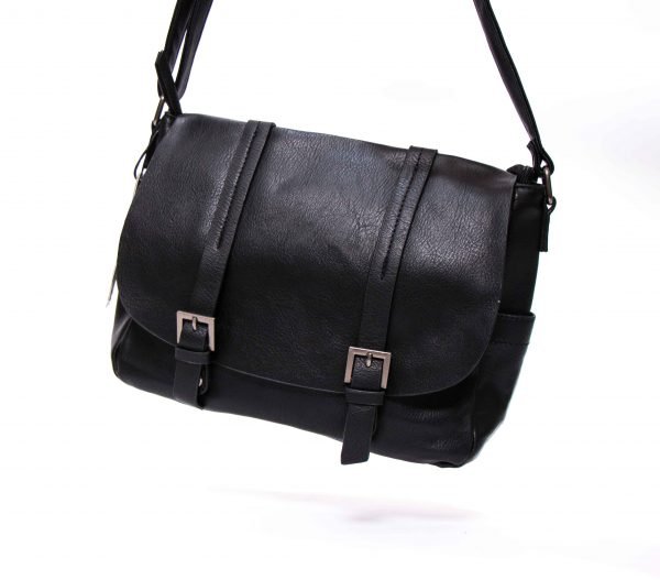 Sac bandoulière " Paola Bags " effet vintage à triple compartiments - Noir – Image 3