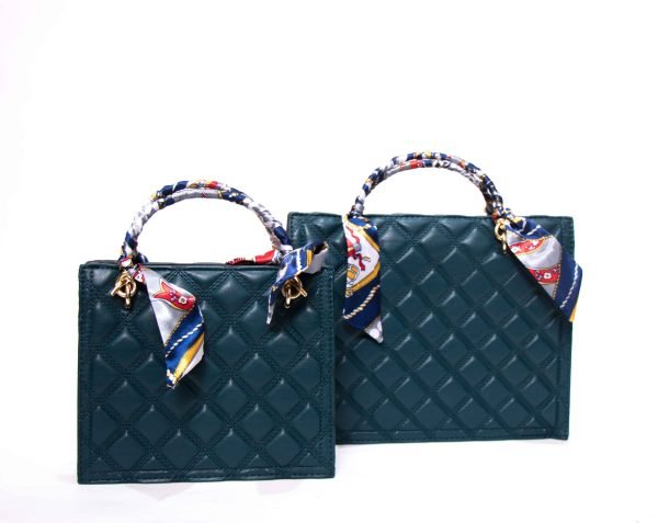 Double sac à main " Maria C. " effet matelassé - Bleu vert – Image 3