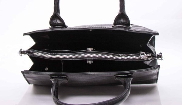 Sac à main " Silvia Rosa " effet cro,;co à triple compartiments - Noir – Image 9