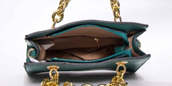 Petit sac à main " Coo & Coo fashion " avec anse en chaine doré - Vert – Image 5