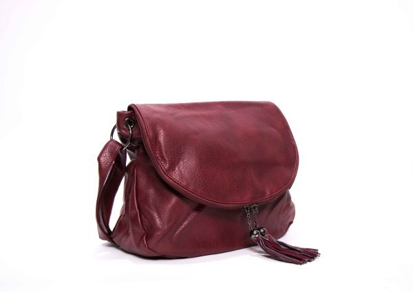 Grand sac bandoulière " Sara Moda " avec poche à l'avant - Bordeaux – Image 4