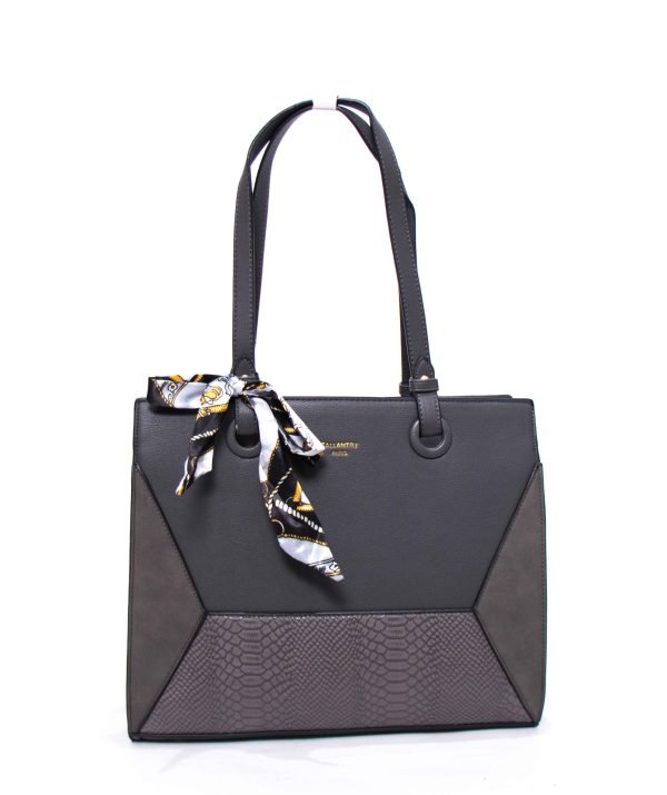 Grand sac à main / Porté épaule " Gallantry Paris " avec foulard - Gris foncé