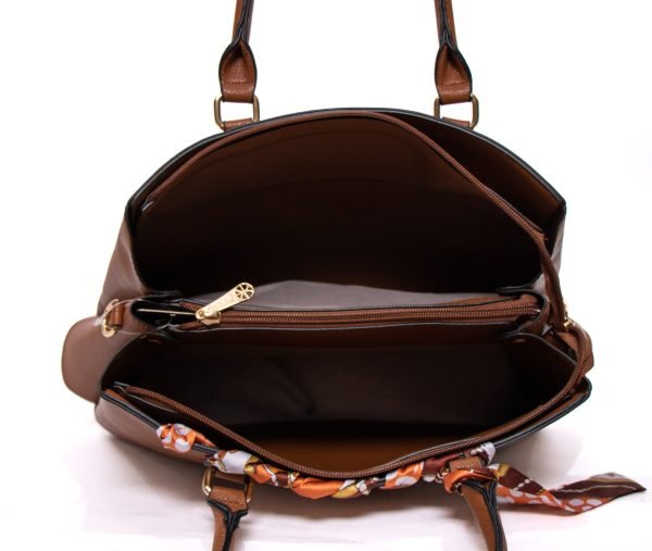 Sac à main effet Trapèze " Gallantry Paris " à triple compartiments  - Marron – Image 8