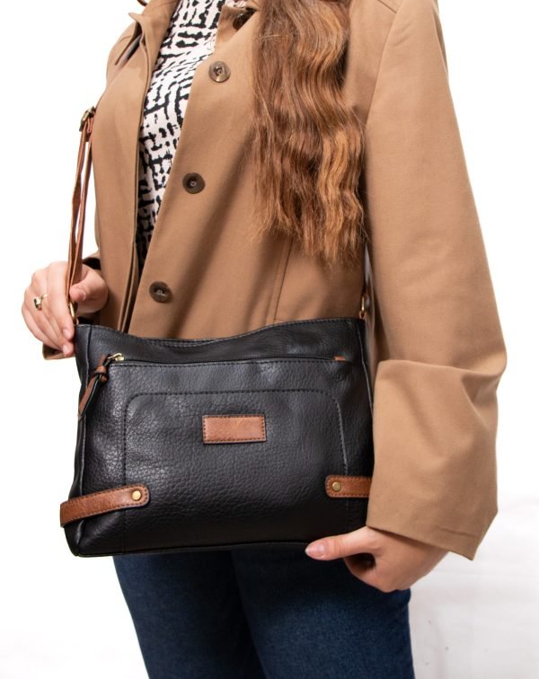 Sac bandoulière ” Sara Fashion Bags ” avec compartiment avant / arrière – Noir