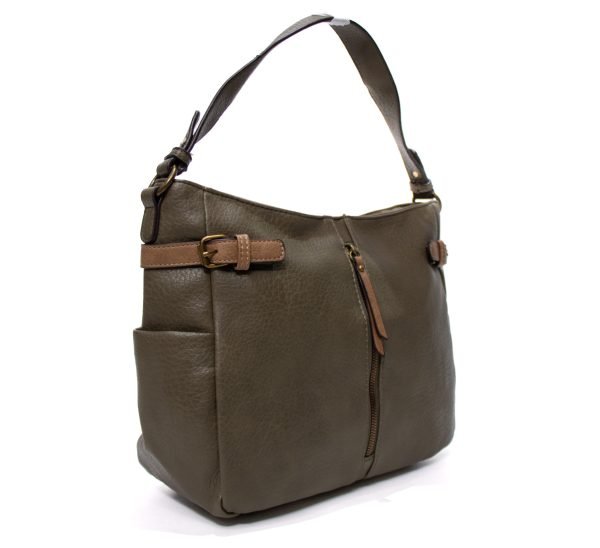 Grand sac à main / Bandoulière fourre tout " sara fashion bag " avec pochette verticale avant  - Vert Kaki – Image 5
