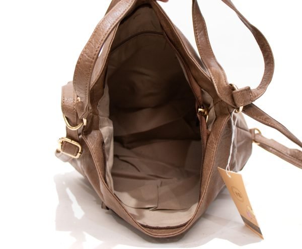 Grand sac bandoulière " HERBOSA "qui se transforme en sac à dos avec poche avant - Taupe – Image 4