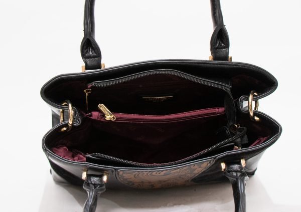Sac à main " HERBOSA " avec motifs à triple compartiments internes - Noir / Marron – Image 7