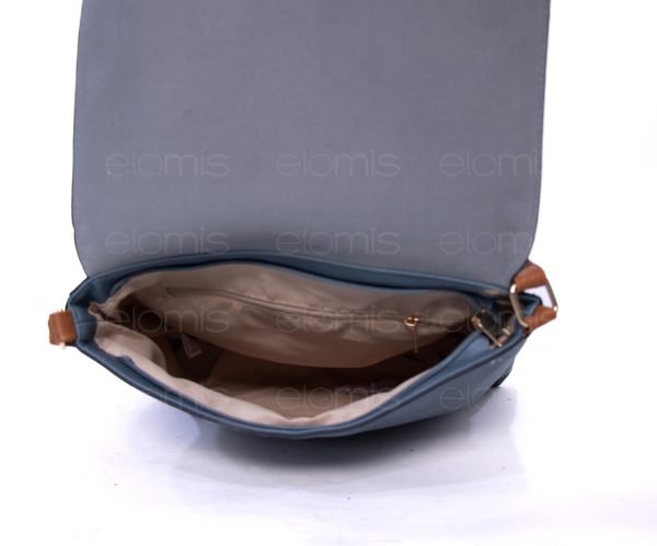 Grand sac bandoulière " HERBOSA " effet vintage avec boucle doré - Bleu / finitions en marron – Image 6