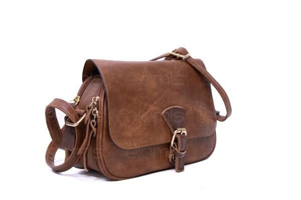 Sac bandoulière ” Beast Style ” effet arrondi vintage à double compartiments interne – Marron – Image 4