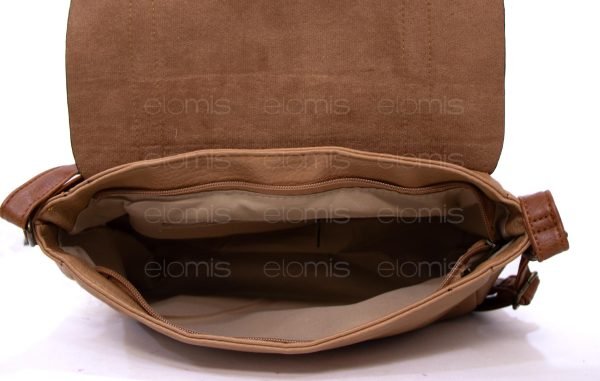 Sac bandoulière " Sara Fashion Bags " effet vintage - Taupe / Finitions marron – Image 7