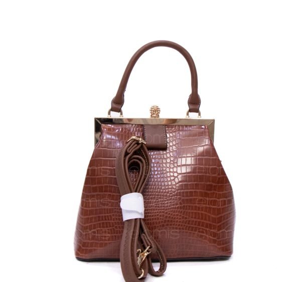 Sac bandoulière effet bourse en cr,;oco avec fermeture en boucle - Marron – Image 7