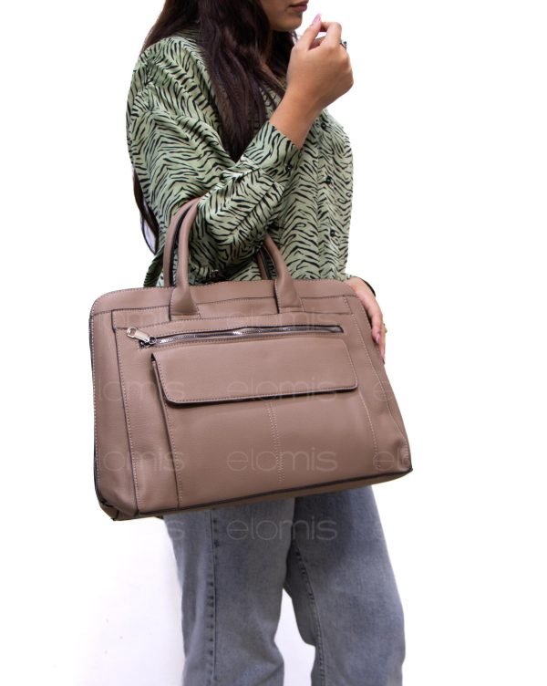 Grand sac cartable " Aurora Bolsos " à 4 compartiments externes - Taupe – Image 2