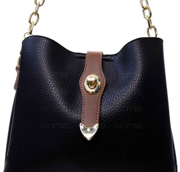 Petit sac bourse " Fashion Bag " à triple compartiments - Noir / finitions marron – Image 2